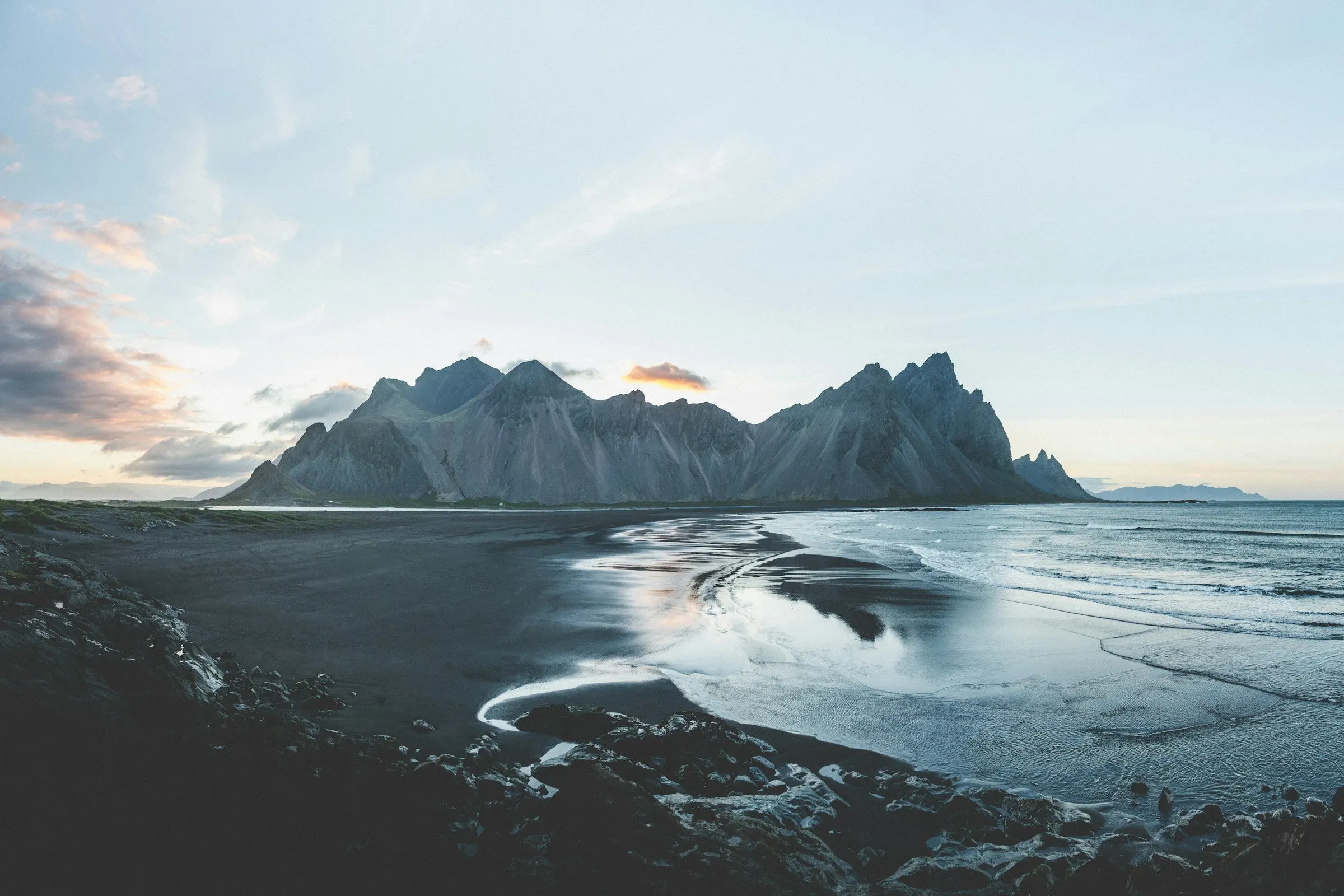 Vestrahorn mountain and the black sand beach at Stokksnes, Iceland